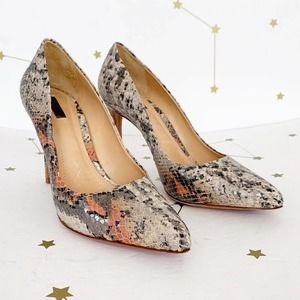 Schutz • Gray Snakeskin Pointed Toe Suzanna Heels